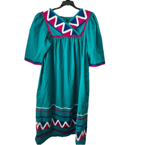 VTG House Dress Mexican Patio 90s Midi Small Grunge Southwestern Aztec Geometric - Picture 2 of 7